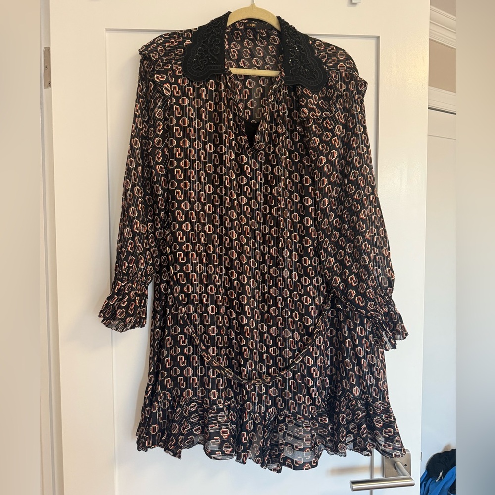 Maje Black and Red Geometric Dress